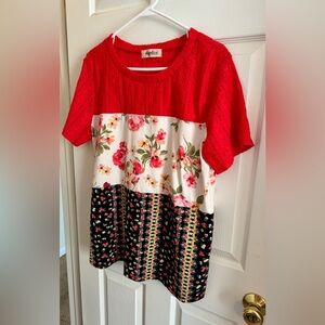 Haptics Red Floral PatchworkTop